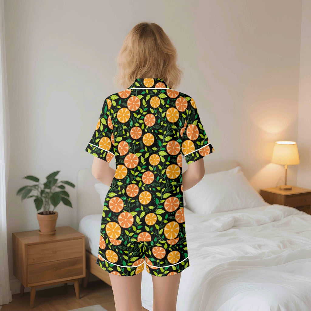 Oranges Womens Short Sleeve 2-Piece Pyjama Set Women's Short Sleeve Pyjamas Food Printed Offshore