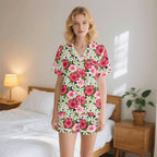 Hibiscus Womens Short Sleeve 2-Piece Pyjama Set 2XL Women's Short Sleeve Pyjamas Plants Printed Offshore