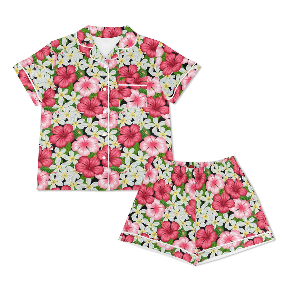 Hibiscus Womens Short Sleeve 2-Piece Pyjama Set Women's Short Sleeve Pyjamas Plants Printed Offshore