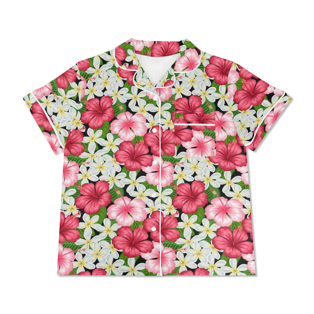 Hibiscus Womens Short Sleeve 2-Piece Pyjama Set Women's Short Sleeve Pyjamas Plants Printed Offshore