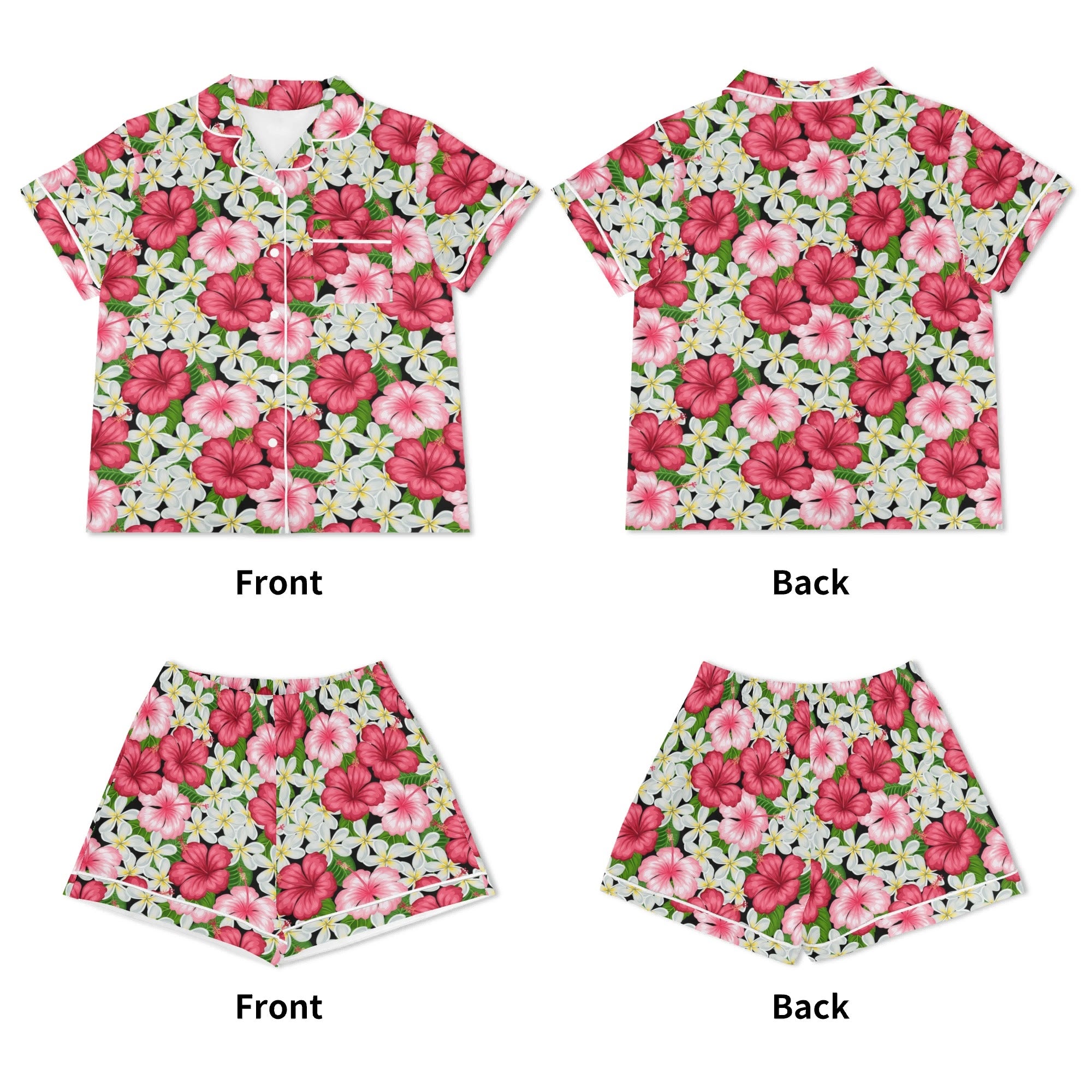 Hibiscus Womens Short Sleeve 2-Piece Pyjama Set Women's Short Sleeve Pyjamas Plants Printed Offshore