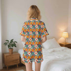 Happy Retro Flowers Womens Short Sleeve 2-Piece Pyjama Set Women's Short Sleeve Pyjamas Printed Offshore Retro