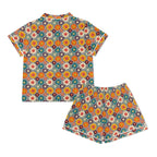 Happy Retro Flowers Womens Short Sleeve 2-Piece Pyjama Set Women's Short Sleeve Pyjamas Printed Offshore Retro