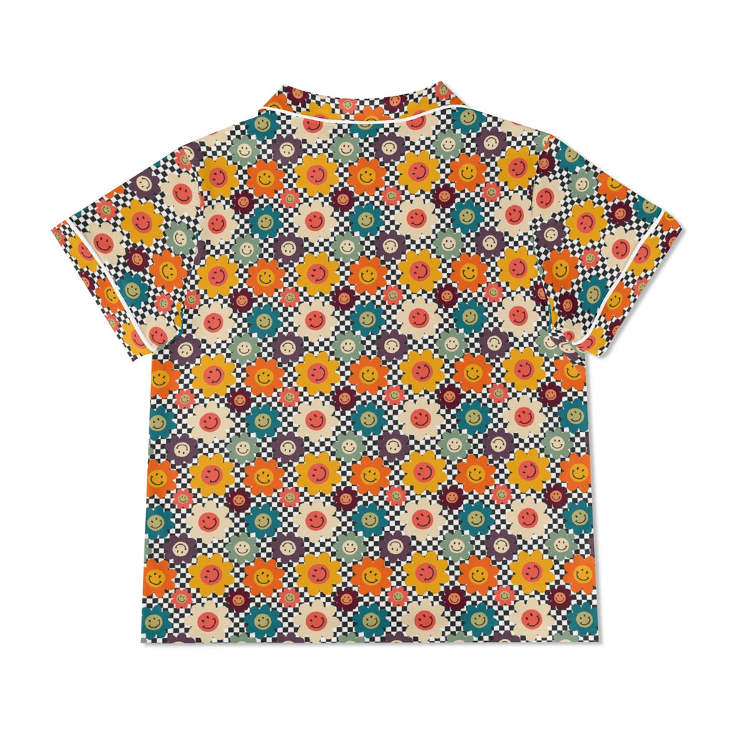 Happy Retro Flowers Womens Short Sleeve 2-Piece Pyjama Set Women's Short Sleeve Pyjamas Printed Offshore Retro