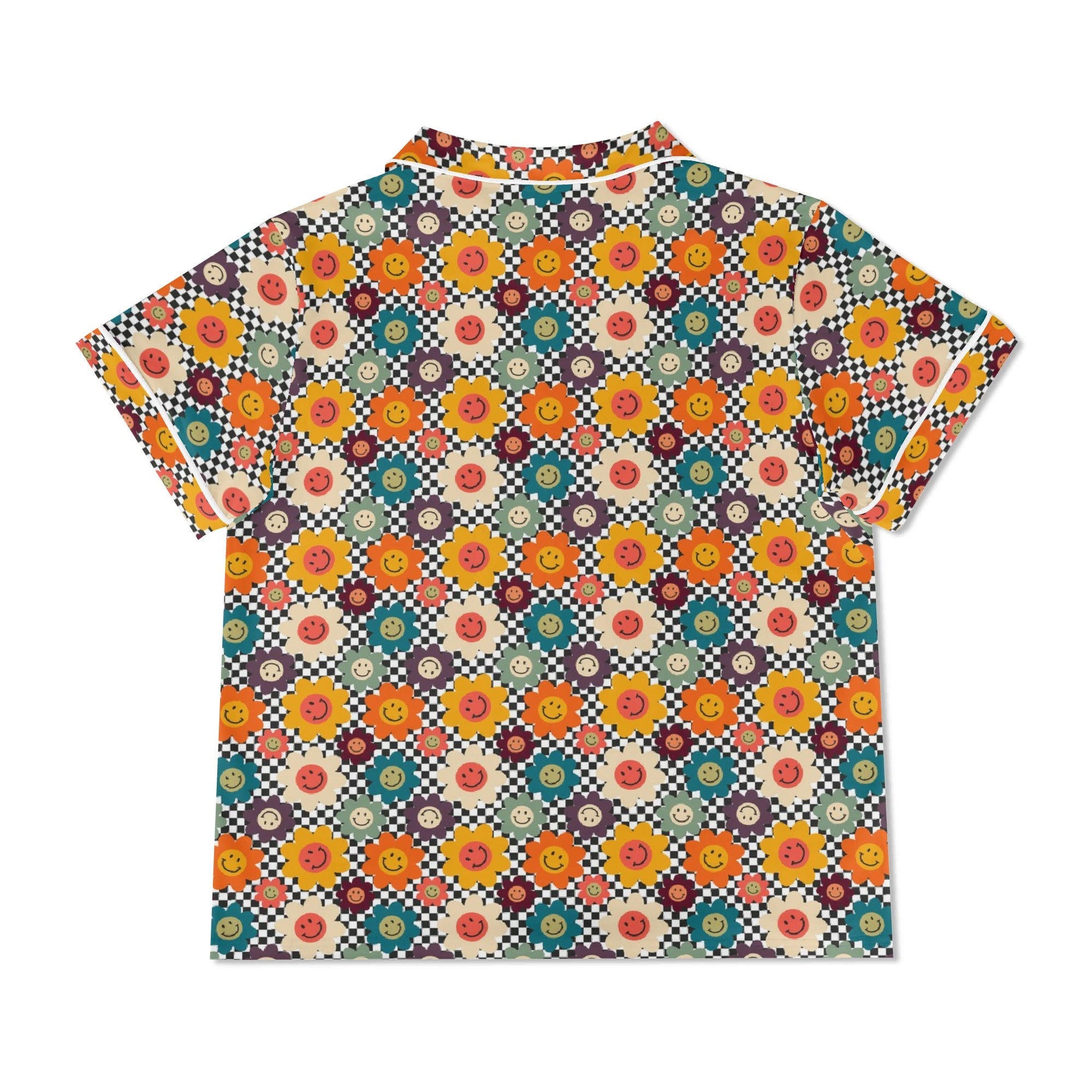 Happy Retro Flowers Womens Short Sleeve 2-Piece Pyjama Set Women's Short Sleeve Pyjamas Printed Offshore Retro
