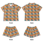 Happy Retro Flowers Womens Short Sleeve 2-Piece Pyjama Set Women's Short Sleeve Pyjamas Printed Offshore Retro