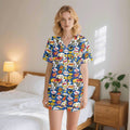 Comic Book Blue Womens Short Sleeve 2-Piece Pyjama Set 2XL Women's Short Sleeve Pyjamas Comic Printed Offshore
