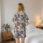 Comic Book Blue Womens Short Sleeve 2-Piece Pyjama Set Women's Short Sleeve Pyjamas Comic Printed Offshore