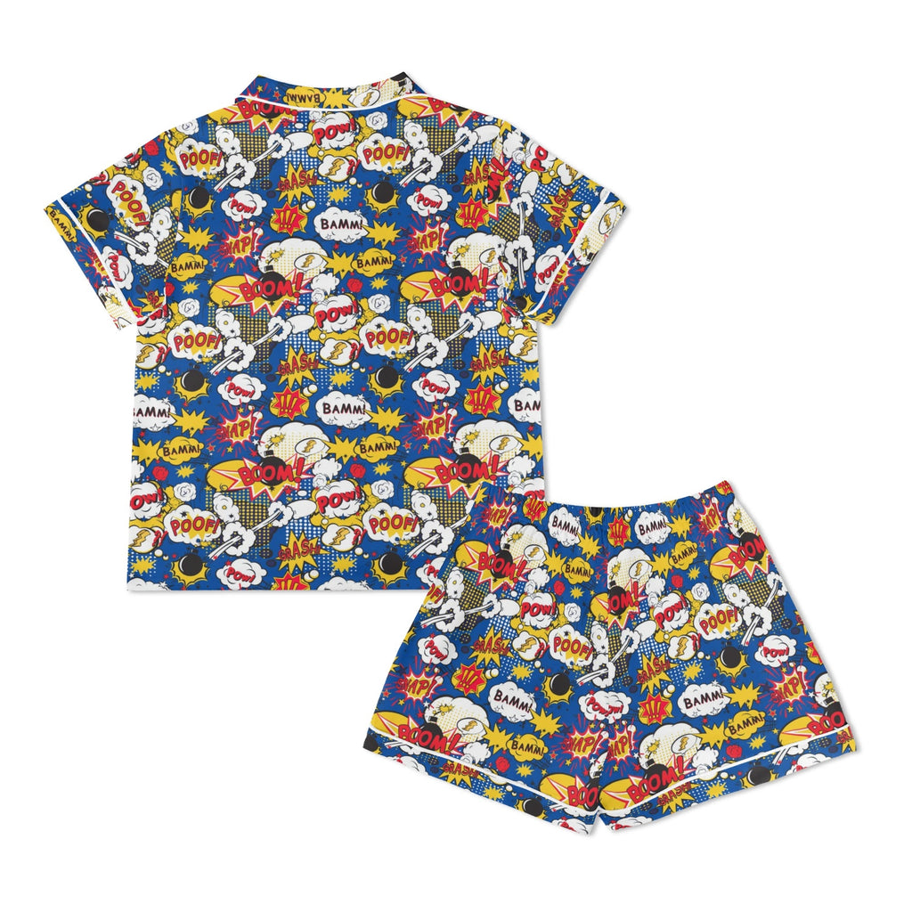 Comic Book Blue Womens Short Sleeve 2-Piece Pyjama Set Women's Short Sleeve Pyjamas Comic Printed Offshore