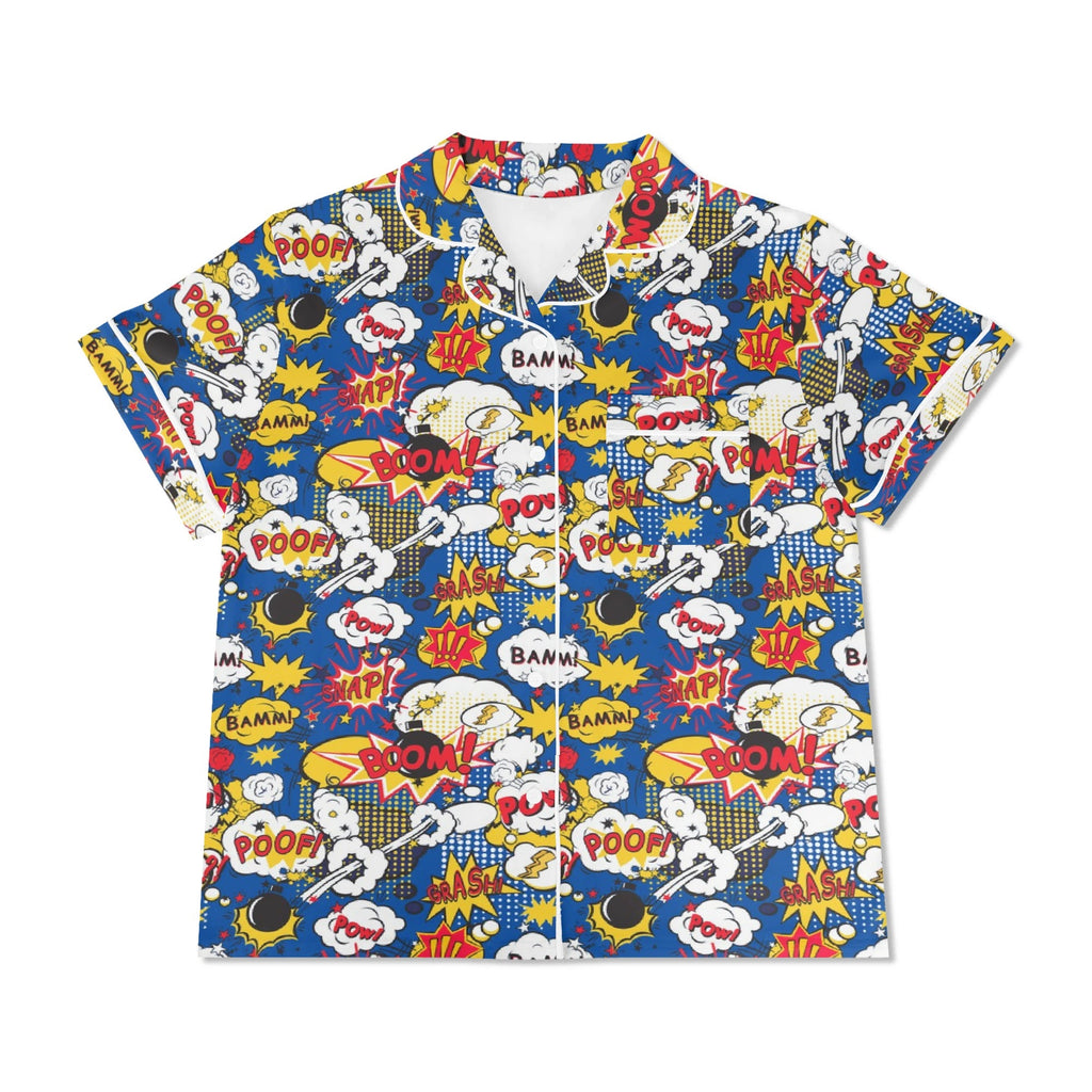 Comic Book Blue Womens Short Sleeve 2-Piece Pyjama Set Women's Short Sleeve Pyjamas Comic Printed Offshore