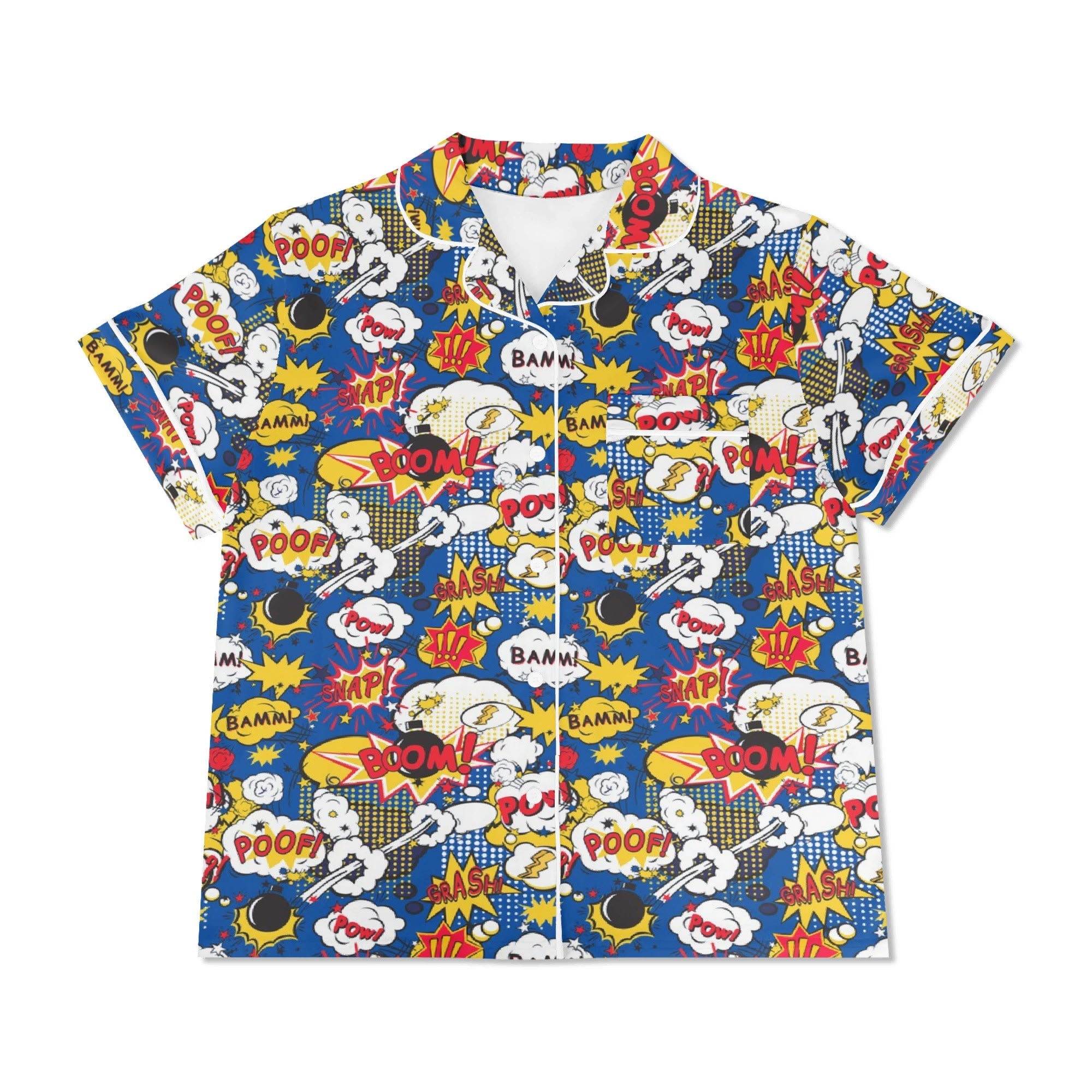 Comic Book Blue Womens Short Sleeve 2-Piece Pyjama Set Women's Short Sleeve Pyjamas Comic Printed Offshore