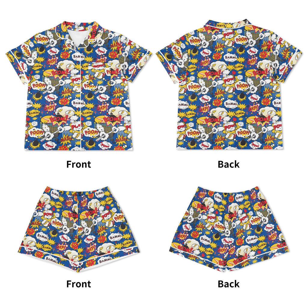 Comic Book Blue Womens Short Sleeve 2-Piece Pyjama Set Women's Short Sleeve Pyjamas Comic Printed Offshore