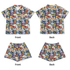 Comic Book Blue Womens Short Sleeve 2-Piece Pyjama Set Women's Short Sleeve Pyjamas Comic Printed Offshore