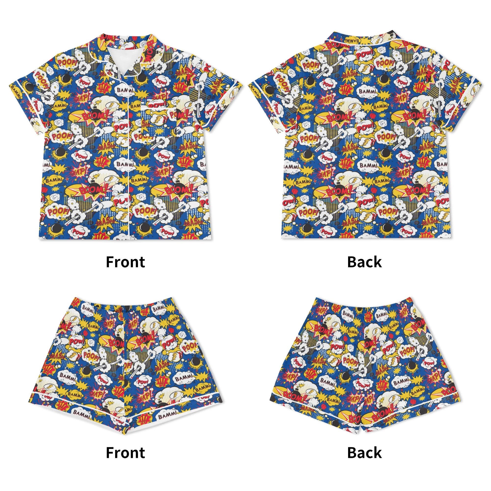 Comic Book Blue Womens Short Sleeve 2-Piece Pyjama Set Women's Short Sleeve Pyjamas Comic Printed Offshore
