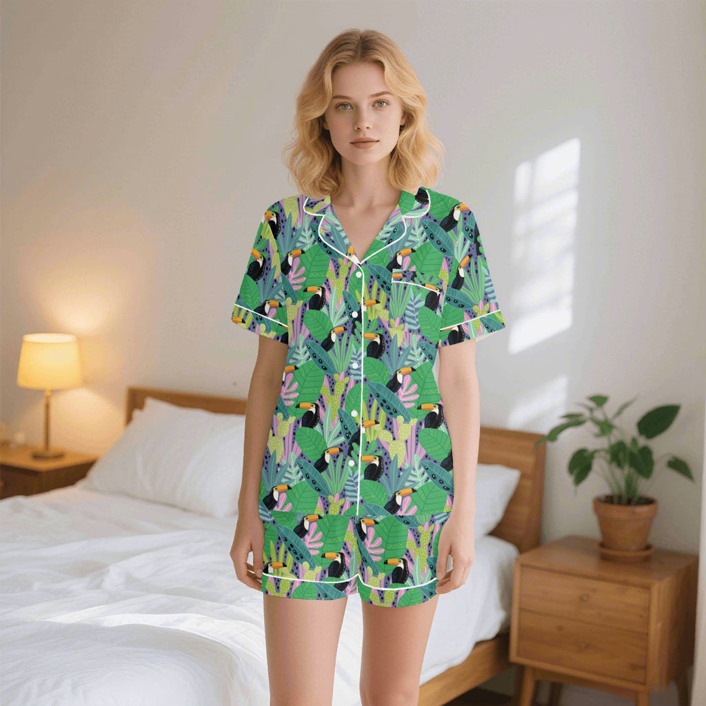 Bright Toucans Womens Short Sleeve 2-Piece Pyjama Set 2XL Women's Short Sleeve Pyjamas animal Printed Offshore