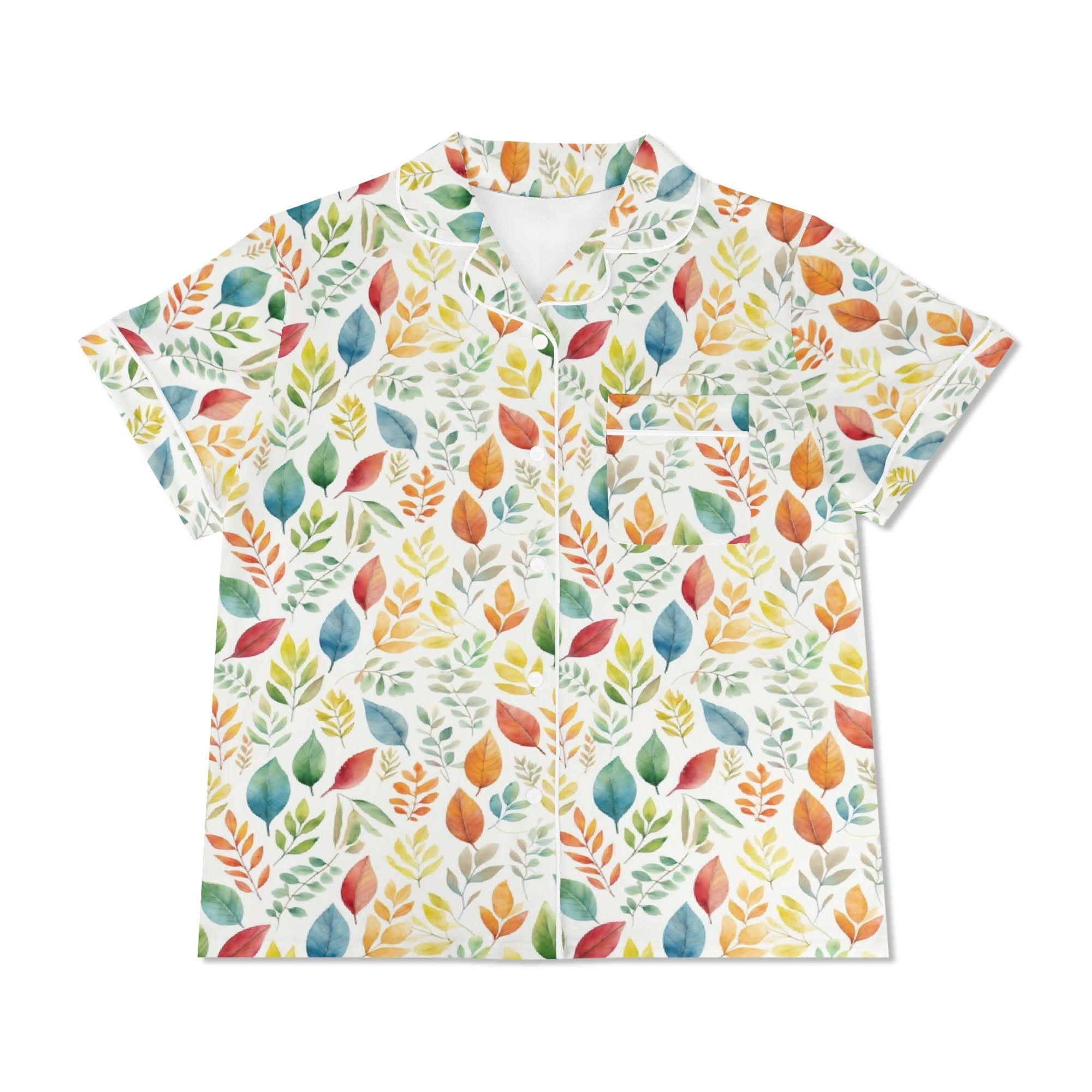 Autumn Leaves Womens Short Sleeve 2-Piece Pyjama Set Women's Short Sleeve Pyjamas Plants Printed Offshore