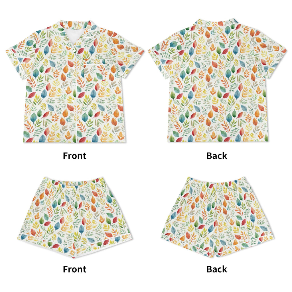 Autumn Leaves Womens Short Sleeve 2-Piece Pyjama Set Women's Short Sleeve Pyjamas Plants Printed Offshore