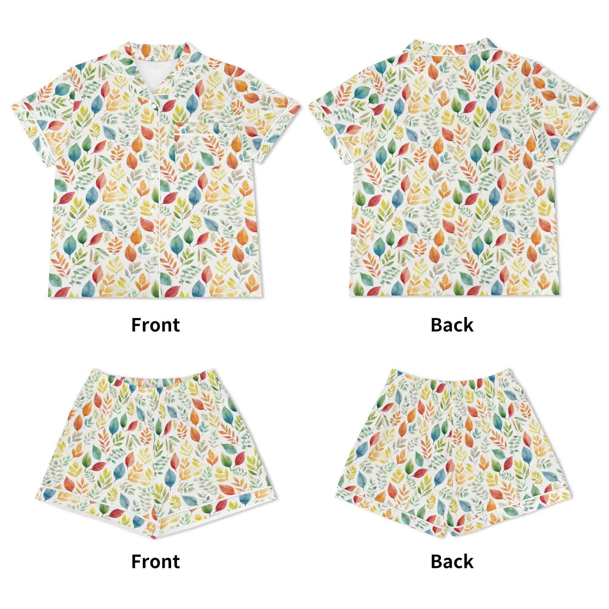 Autumn Leaves Womens Short Sleeve 2-Piece Pyjama Set Women's Short Sleeve Pyjamas Plants Printed Offshore