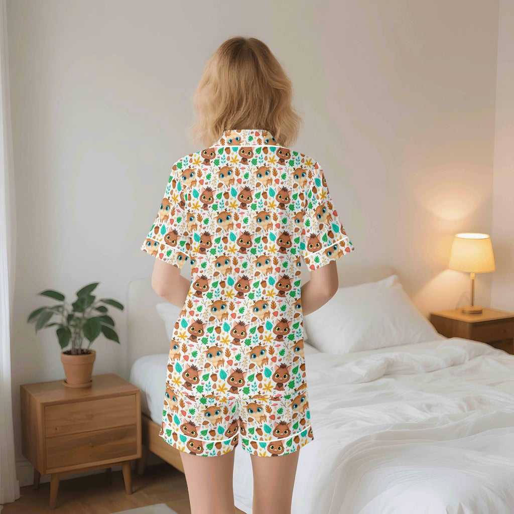 Cute Autumn Creatures Womens Short Sleeve 2-Piece Pyjama Set Women's Short Sleeve Pyjamas animal Printed Offshore