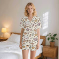 Books And Coffee Womens Short Sleeve 2-Piece Pyjama Set 2XL Women's Short Sleeve Pyjamas Coffee Printed Offshore Reading