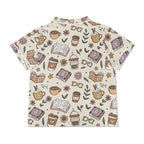 Books And Coffee Womens Short Sleeve 2-Piece Pyjama Set Women's Short Sleeve Pyjamas Coffee Printed Offshore Reading