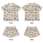Books And Coffee Womens Short Sleeve 2-Piece Pyjama Set Women's Short Sleeve Pyjamas Coffee Printed Offshore Reading
