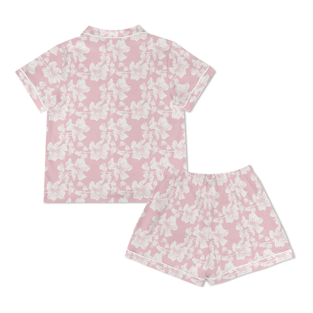Pink Hawaiian Floral Womens Short Sleeve 2-Piece Pyjama Set Women's Short Sleeve Pyjamas Plants Printed Offshore