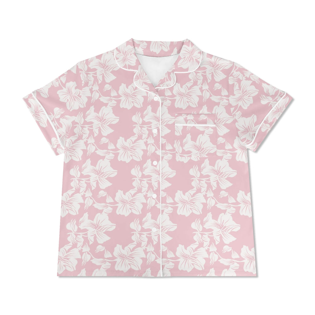 Pink Hawaiian Floral Womens Short Sleeve 2-Piece Pyjama Set Women's Short Sleeve Pyjamas Plants Printed Offshore