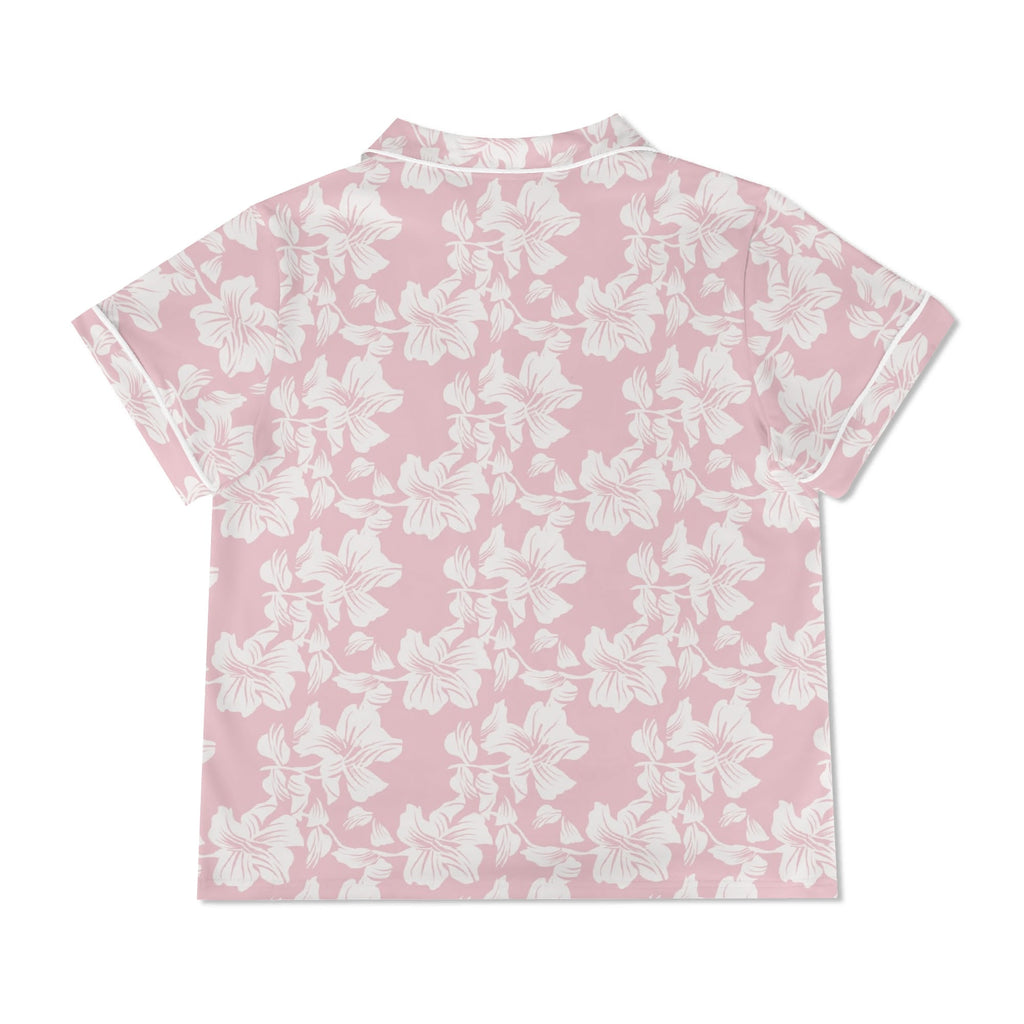Pink Hawaiian Floral Womens Short Sleeve 2-Piece Pyjama Set Women's Short Sleeve Pyjamas Plants Printed Offshore