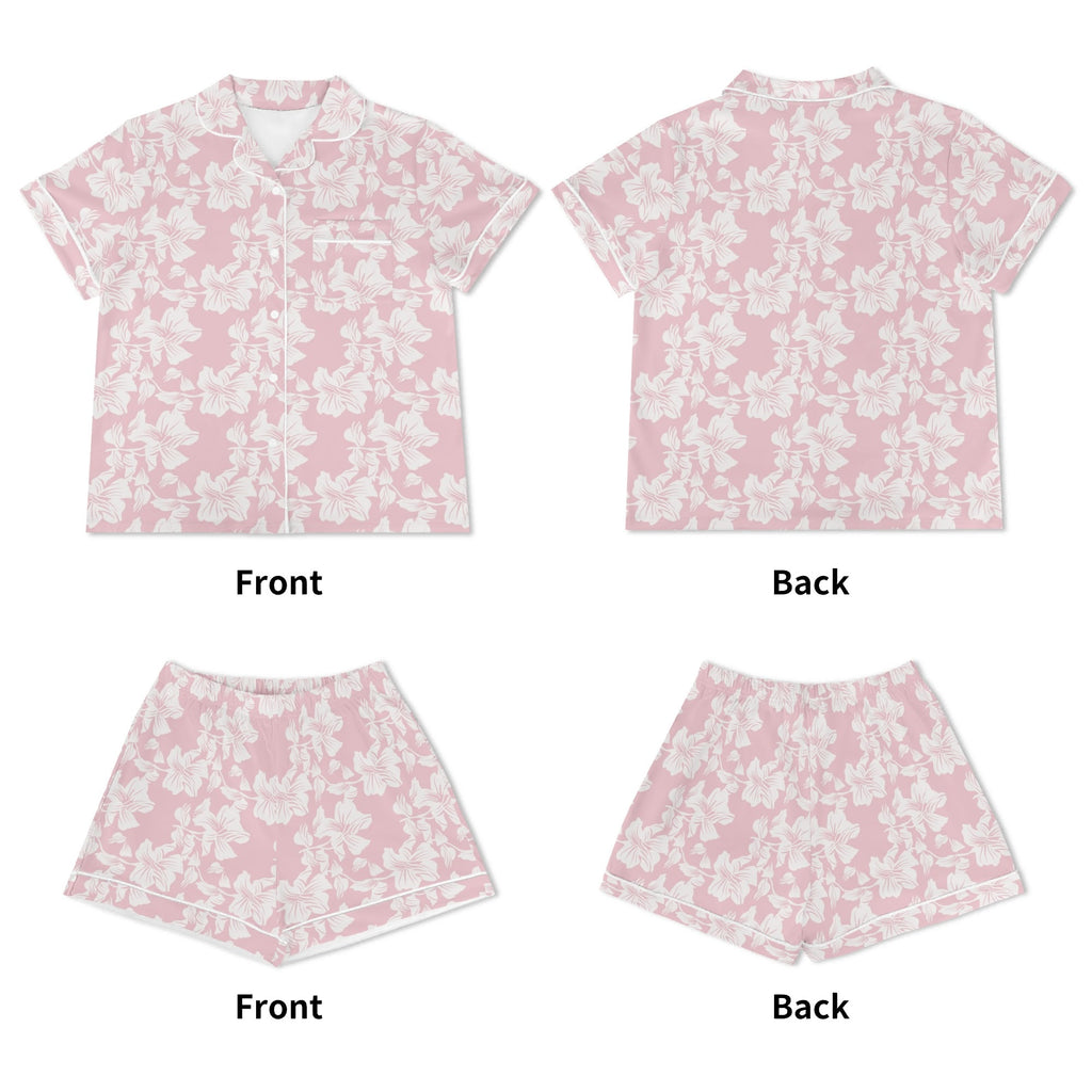 Pink Hawaiian Floral Womens Short Sleeve 2-Piece Pyjama Set Women's Short Sleeve Pyjamas Plants Printed Offshore