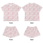 Pink Hawaiian Floral Womens Short Sleeve 2-Piece Pyjama Set Women's Short Sleeve Pyjamas Plants Printed Offshore