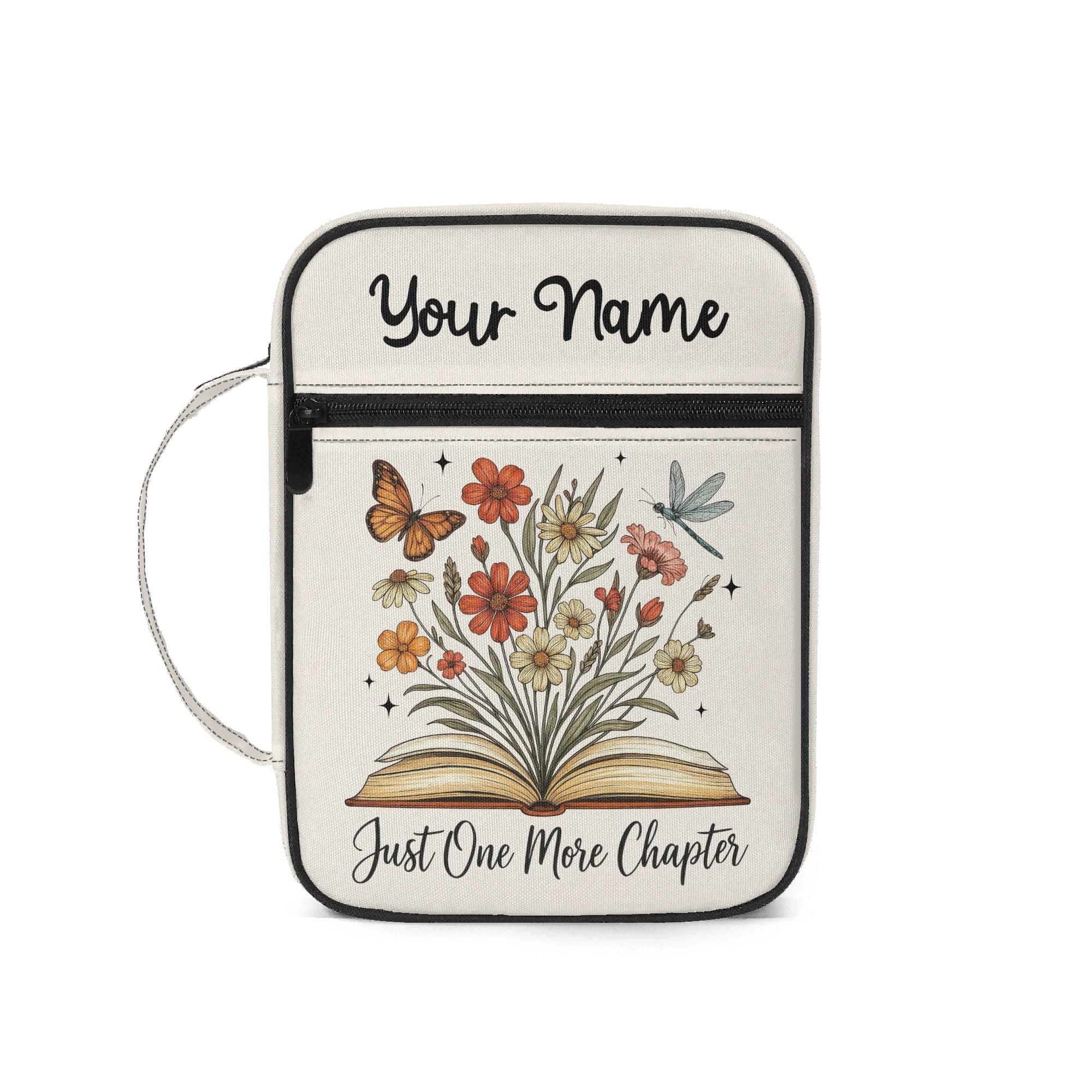 Just One More Chapter Book With Flowers - Personalised Book Bag / Cover With Zippered Pocket Default Title Personalised Book Bag / Cover Printed Offshore