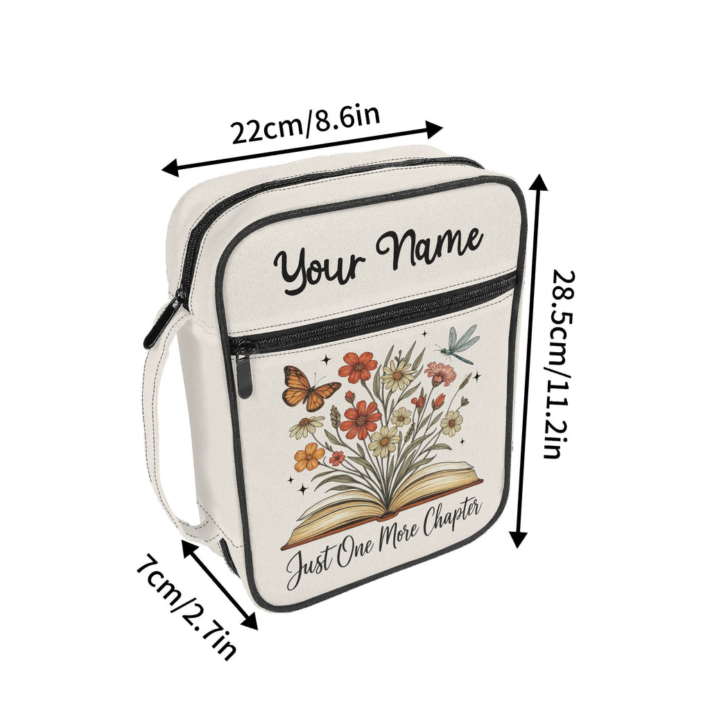 Just One More Chapter Book With Flowers Personalised Book Bag / Cover With Zippered Pocket Personalised Book Bag / Cover Printed Offshore