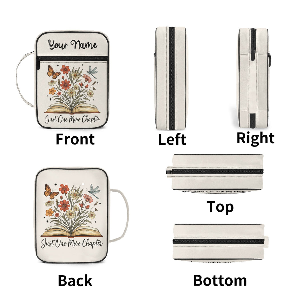Just One More Chapter Book With Flowers Personalised Book Bag / Cover With Zippered Pocket Personalised Book Bag / Cover Printed Offshore