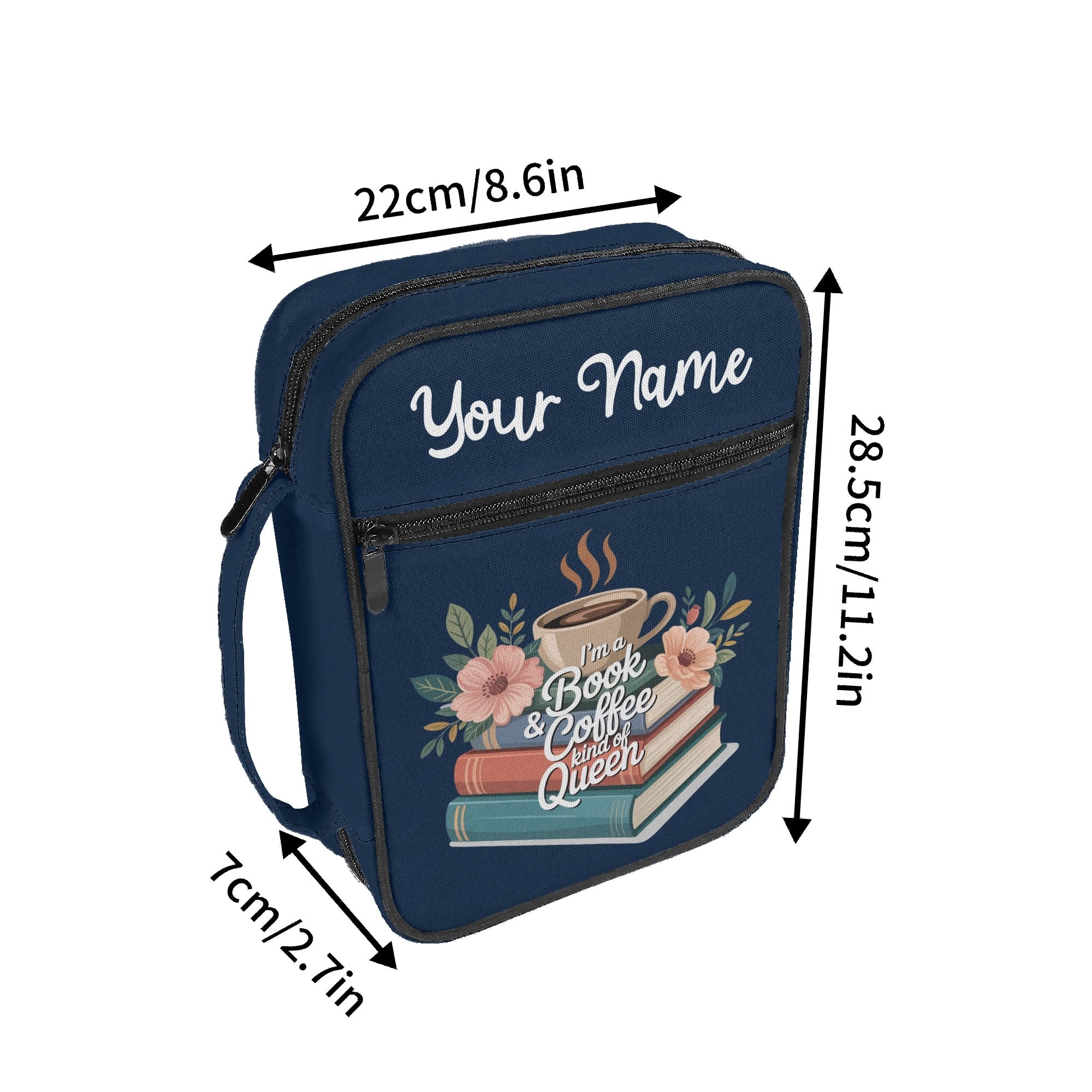 Im A Book And Coffee Queen Personalised Book Bag / Cover With Zippered Pocket Personalised Book Bag / Cover Printed Offshore