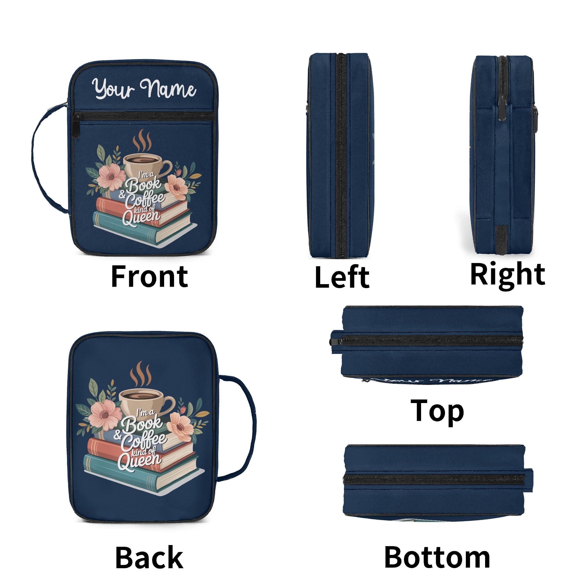 Im A Book And Coffee Queen Personalised Book Bag / Cover With Zippered Pocket Personalised Book Bag / Cover Printed Offshore