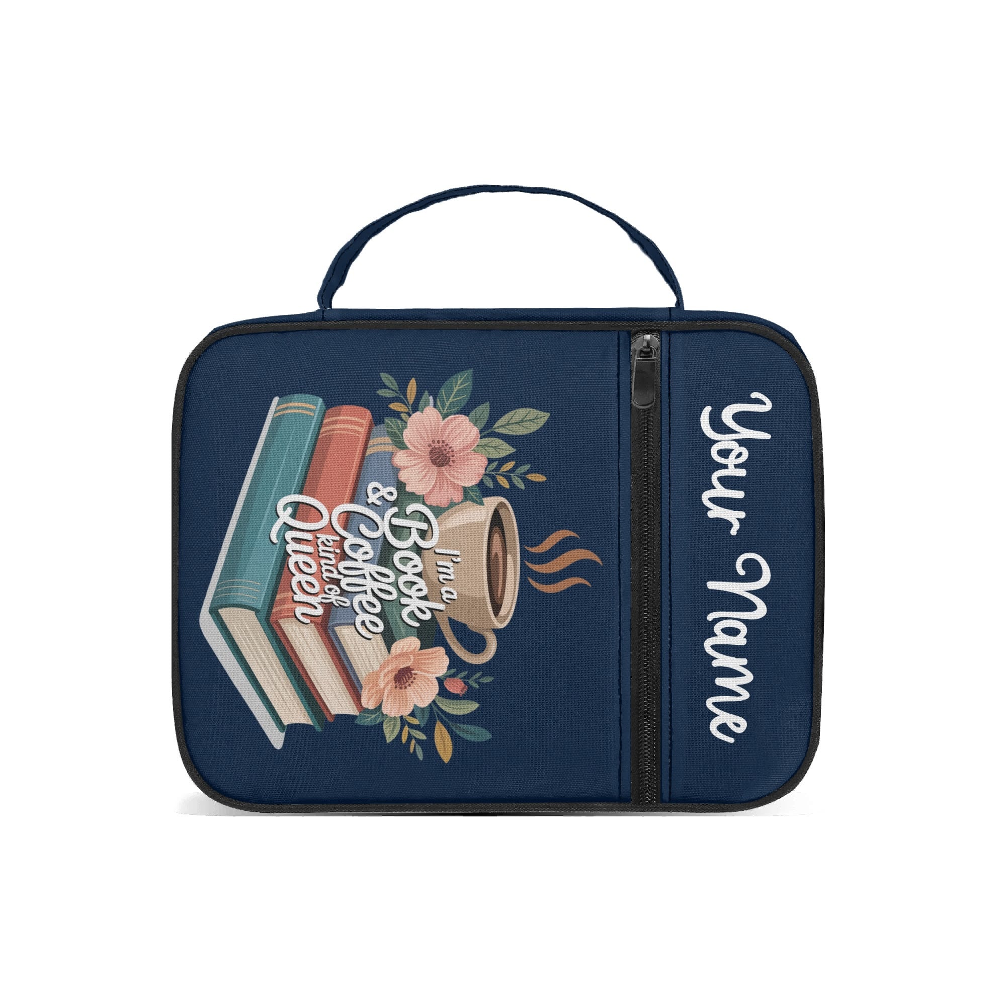 Im A Book And Coffee Queen Personalised Book Bag / Cover With Zippered Pocket Personalised Book Bag / Cover Printed Offshore