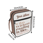 A Day Without Reading Personalised Book Bag / Cover With Zippered Pocket Personalised Book Bag / Cover Printed Offshore
