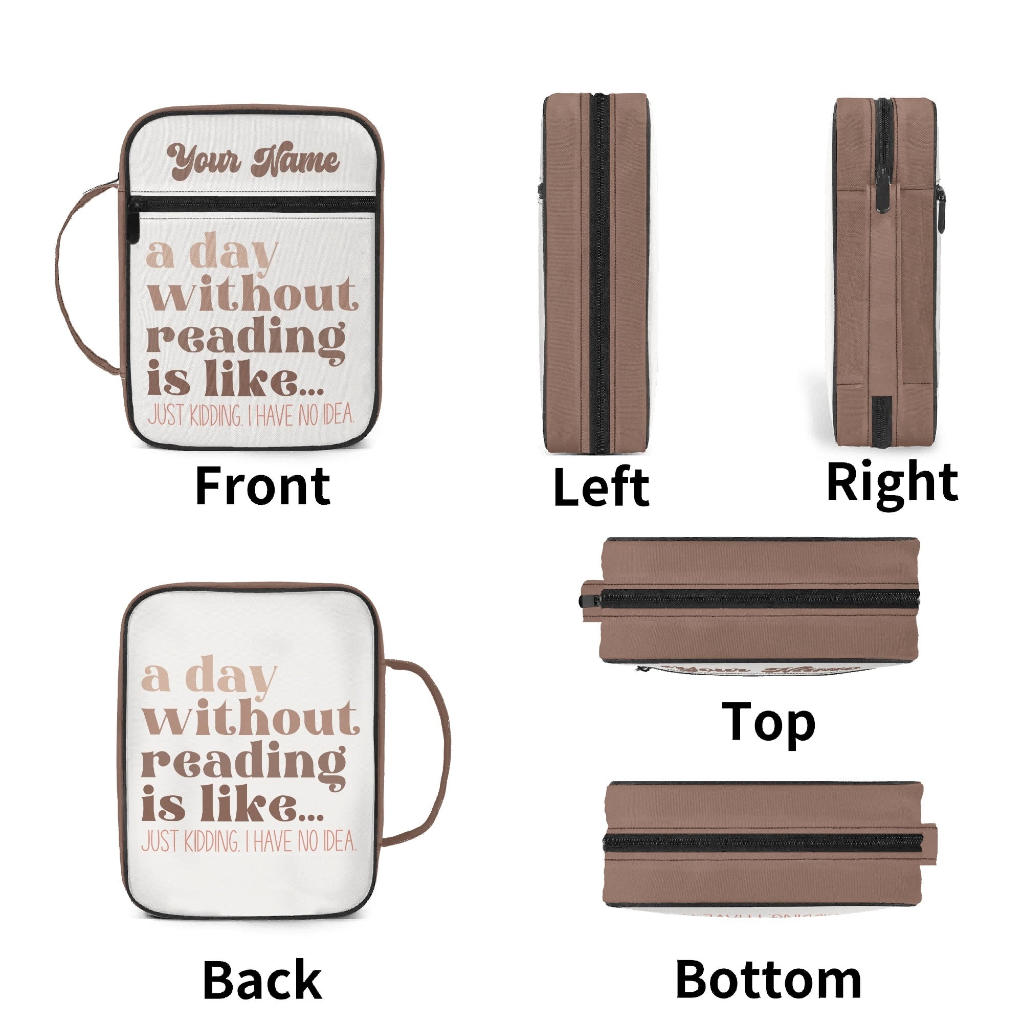 A Day Without Reading Personalised Book Bag / Cover With Zippered Pocket Personalised Book Bag / Cover Printed Offshore