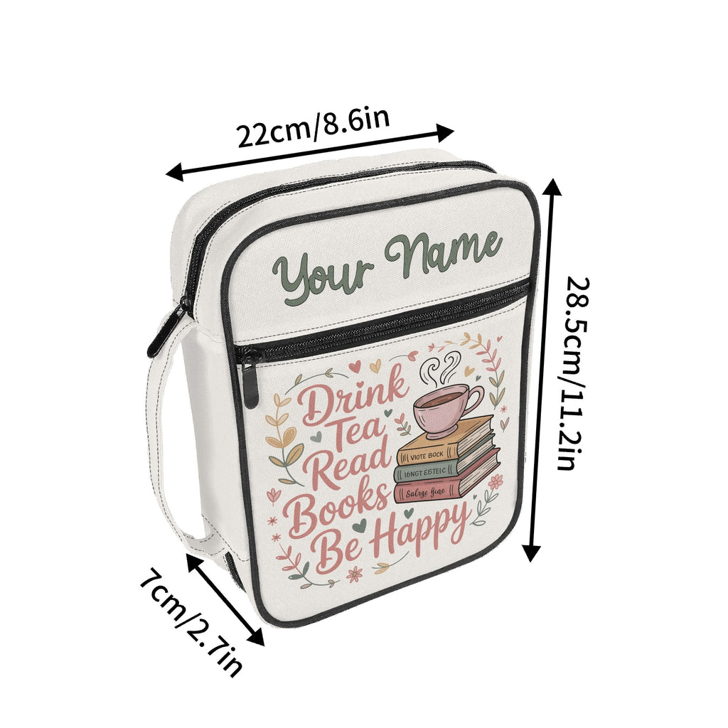 Drink Tea, Read Books, Be Happy Personalised Book Bag / Cover With Zippered Pocket Personalised Book Bag / Cover Printed Offshore