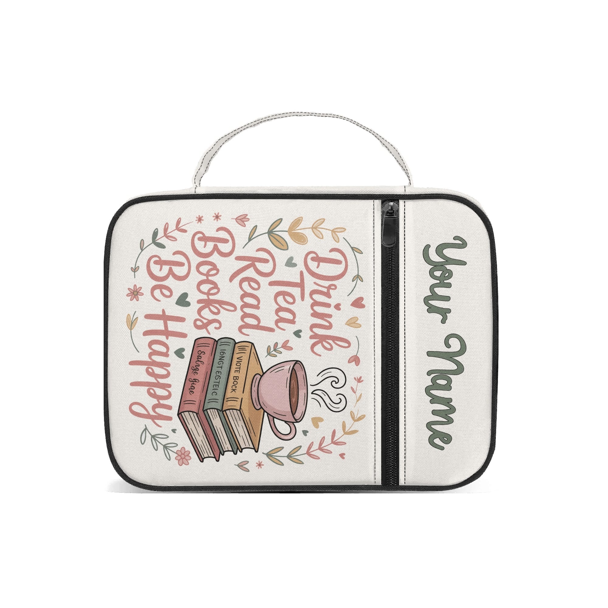 Drink Tea, Read Books, Be Happy Personalised Book Bag / Cover With Zippered Pocket Personalised Book Bag / Cover Printed Offshore