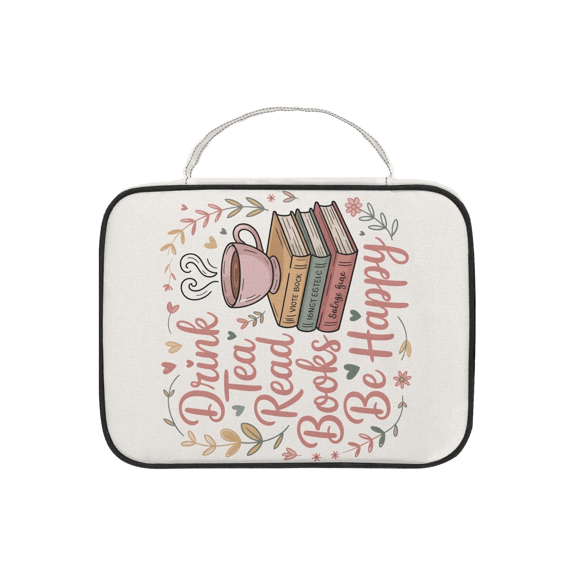 Drink Tea, Read Books, Be Happy Personalised Book Bag / Cover With Zippered Pocket Personalised Book Bag / Cover Printed Offshore