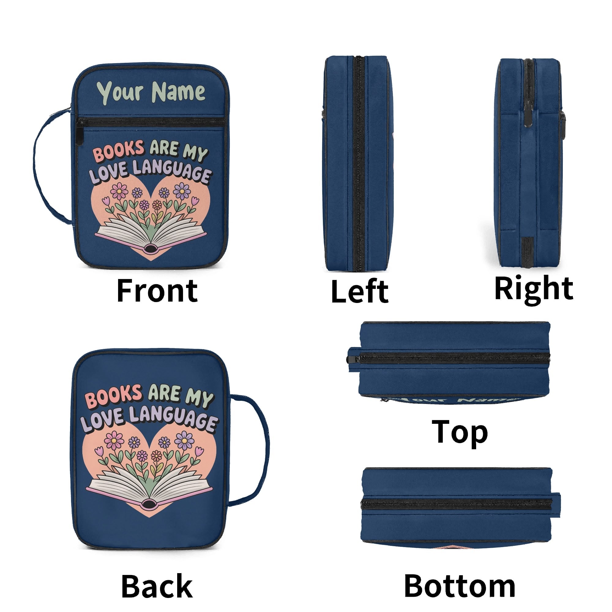 Books Are My Love Language Personalised Book Bag / Cover With Zippered Pocket Personalised Book Bag / Cover Printed Offshore
