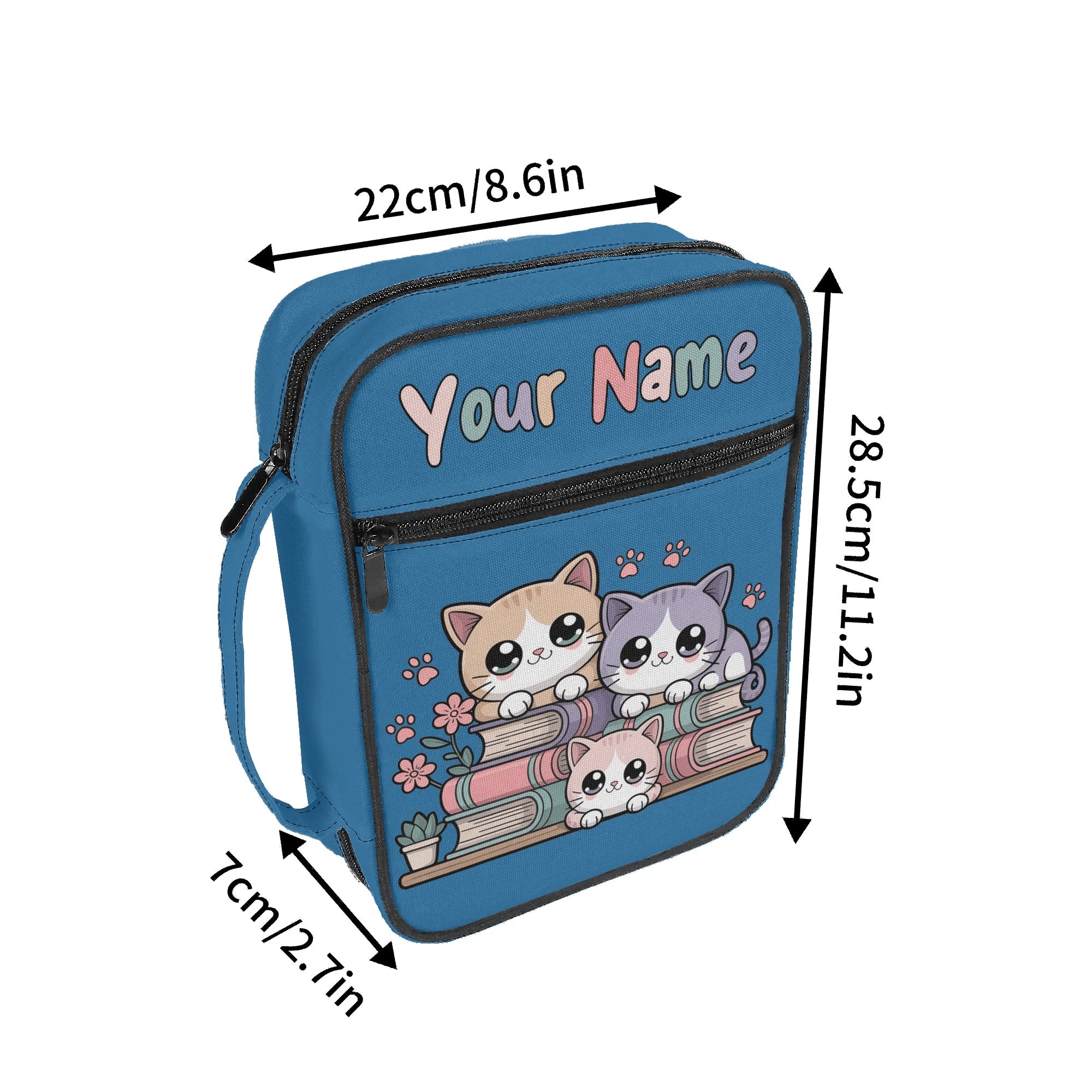 Books And Cats Personalised Book Bag / Cover With Zippered Pocket Personalised Book Bag / Cover Printed Offshore