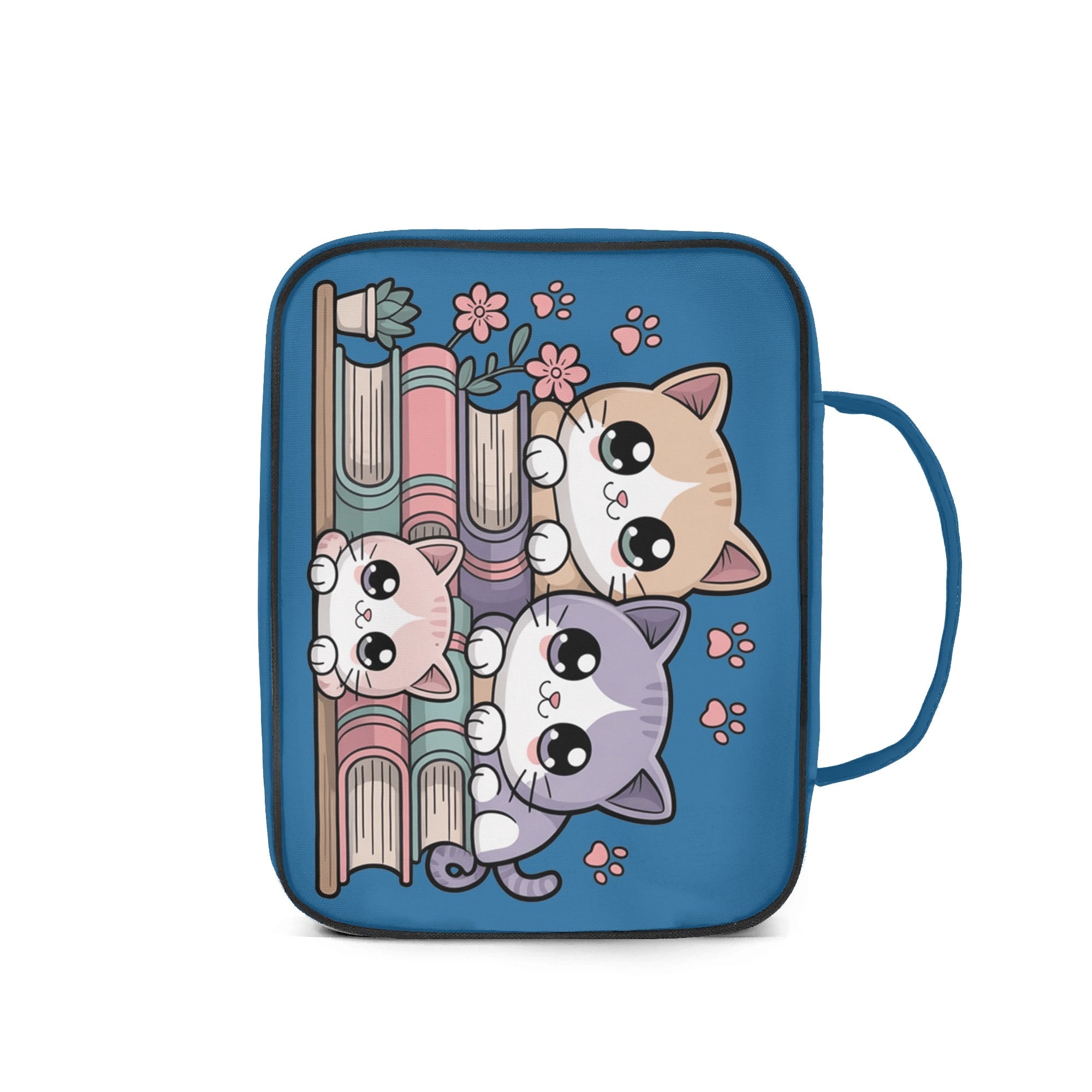 Books And Cats - Personalised Book Bag / Cover With Zippered Pocket Personalised Book Bag / Cover Printed Offshore