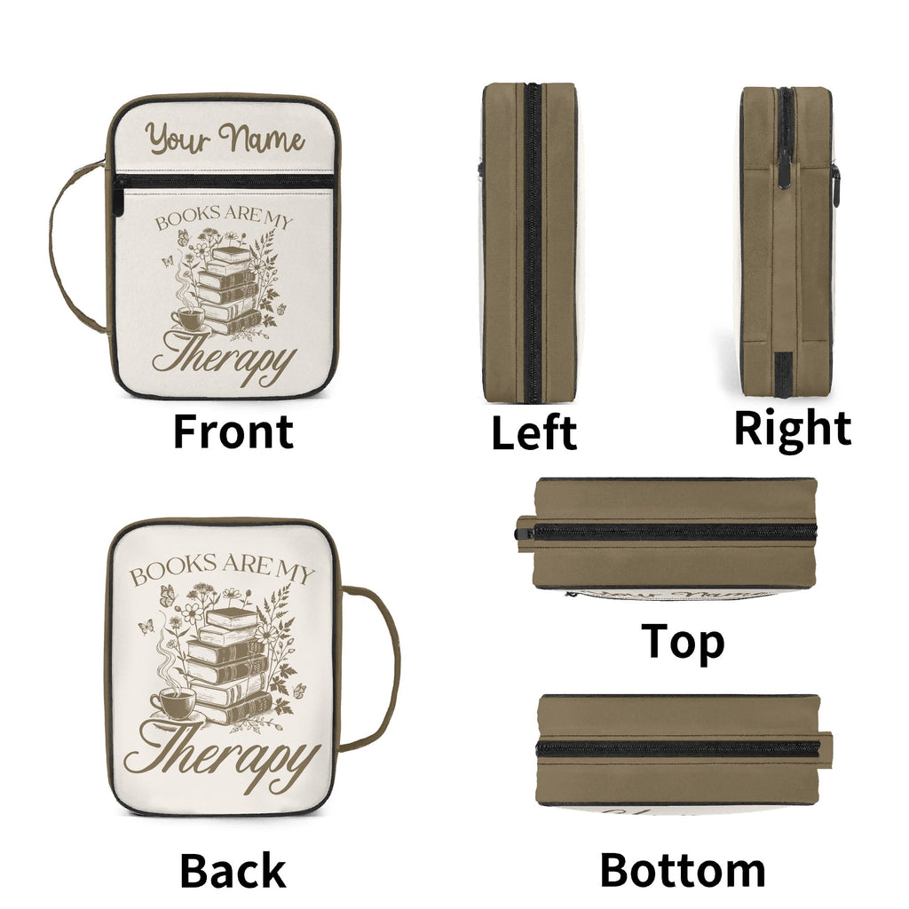 Books Are My Therapy Personalised Book Bag / Cover With Zippered Pocket Personalised Book Bag / Cover Printed Offshore