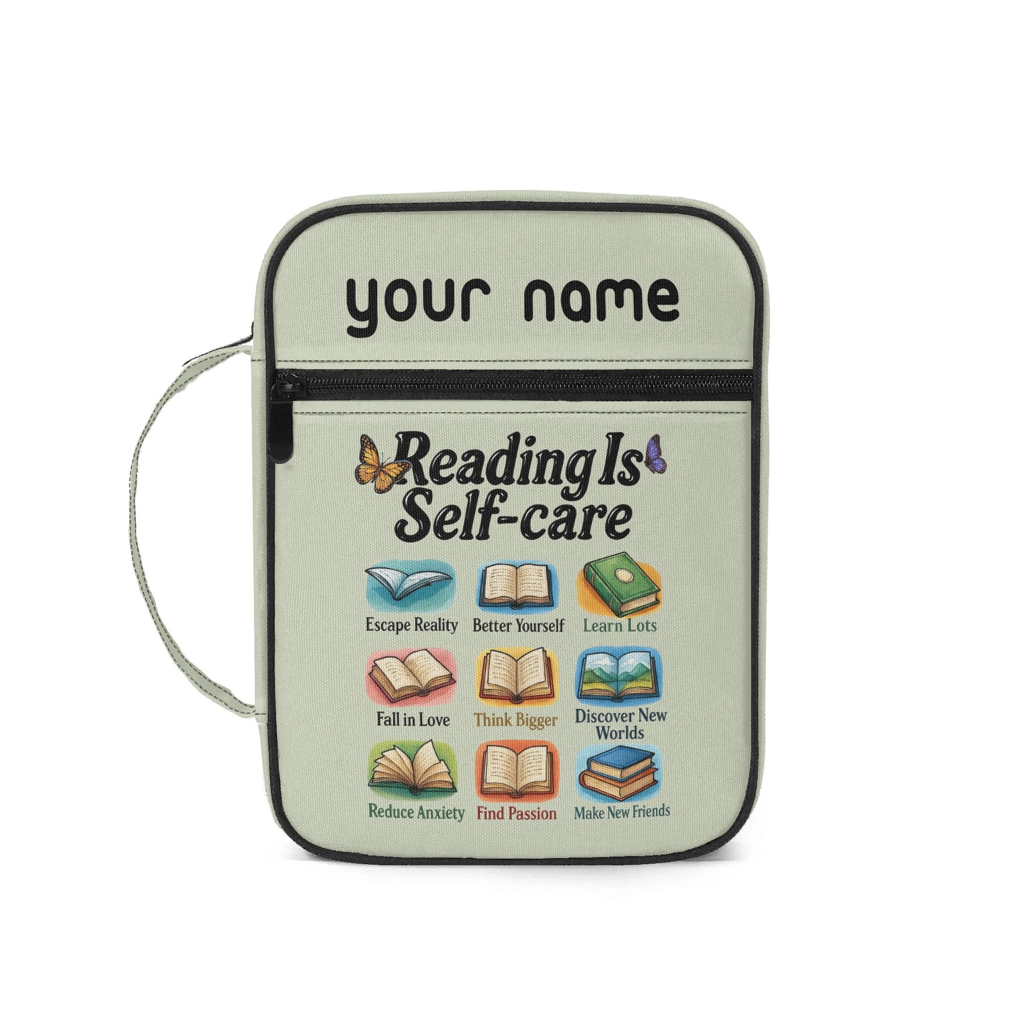Reading Is Self Care - Personalised Book Bag / Cover With Zippered Pocket Default Title Personalised Book Bag / Cover Printed Offshore