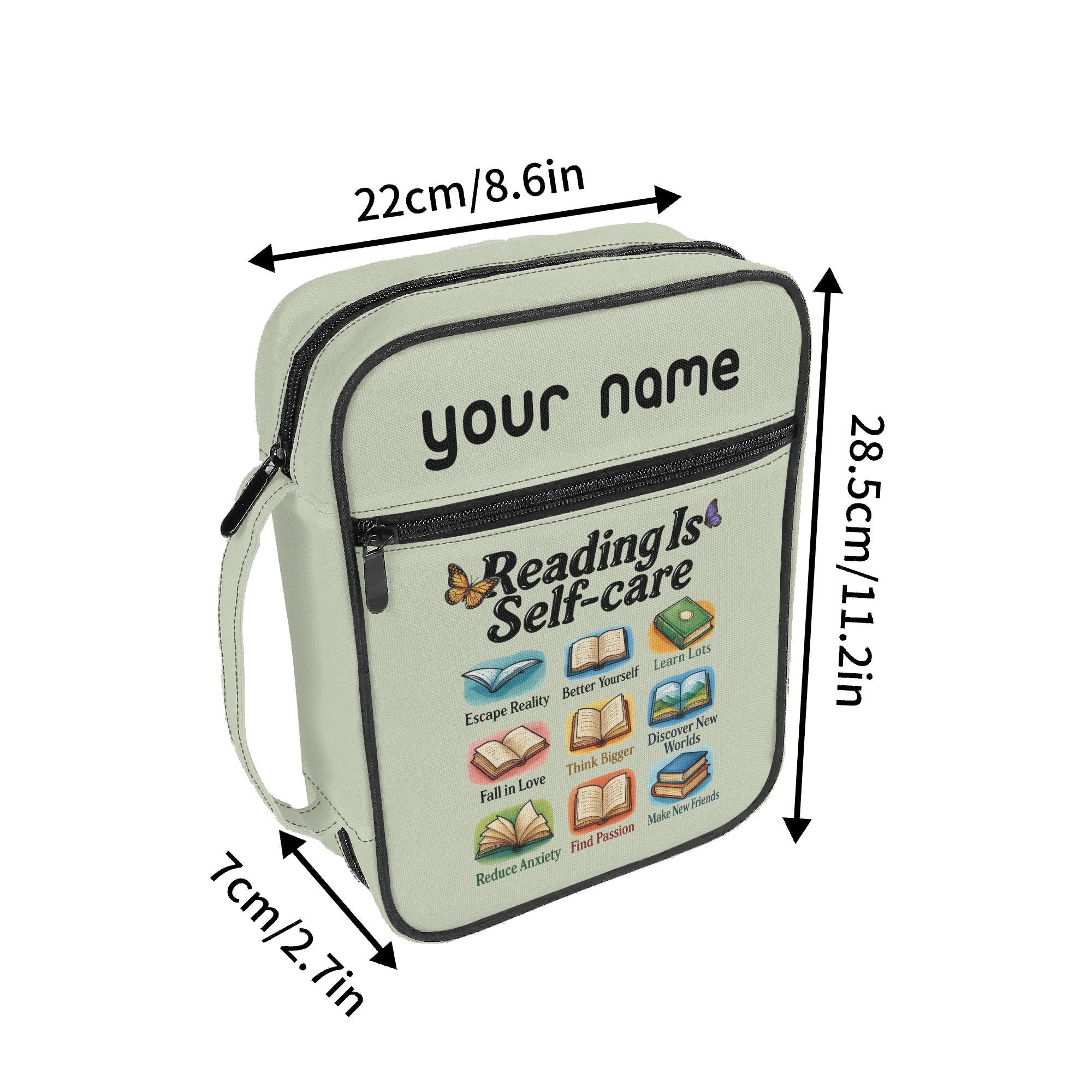 Reading Is Self Care Personalised Book Bag / Cover With Zippered Pocket Personalised Book Bag / Cover Printed Offshore