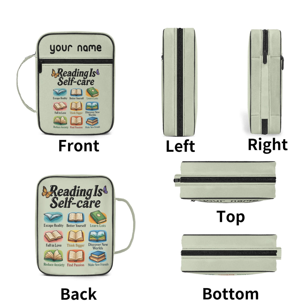 Reading Is Self Care Personalised Book Bag / Cover With Zippered Pocket Personalised Book Bag / Cover Printed Offshore
