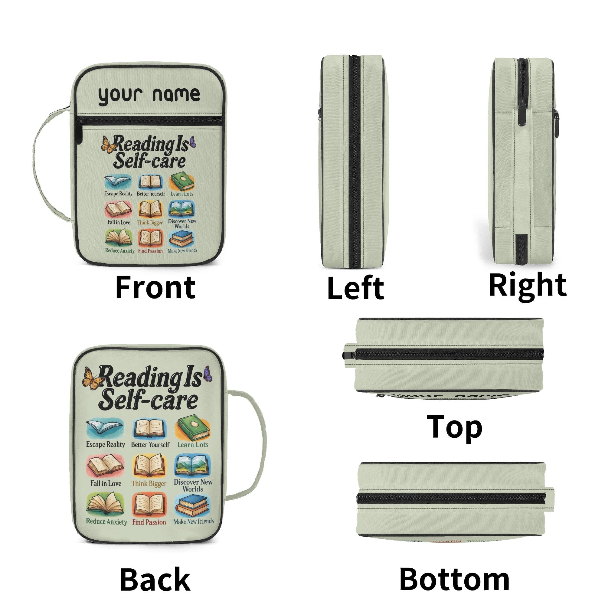 Reading Is Self Care Personalised Book Bag / Cover With Zippered Pocket Personalised Book Bag / Cover Printed Offshore